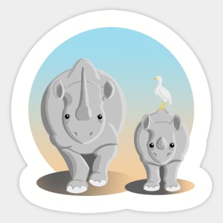 Rhinoceros mother and calf Sticker